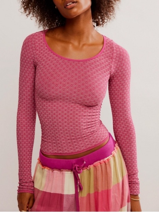 Free People Tops - Free People Love Letter Long Sleeve in Glass Roses Pink Purple Size M/L